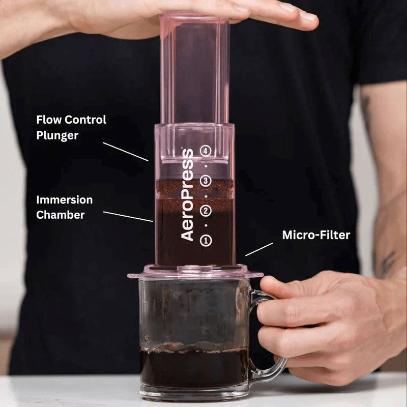 AeroPress Clear Coffee Maker – Pink Version, 10 oz Manual Brewer