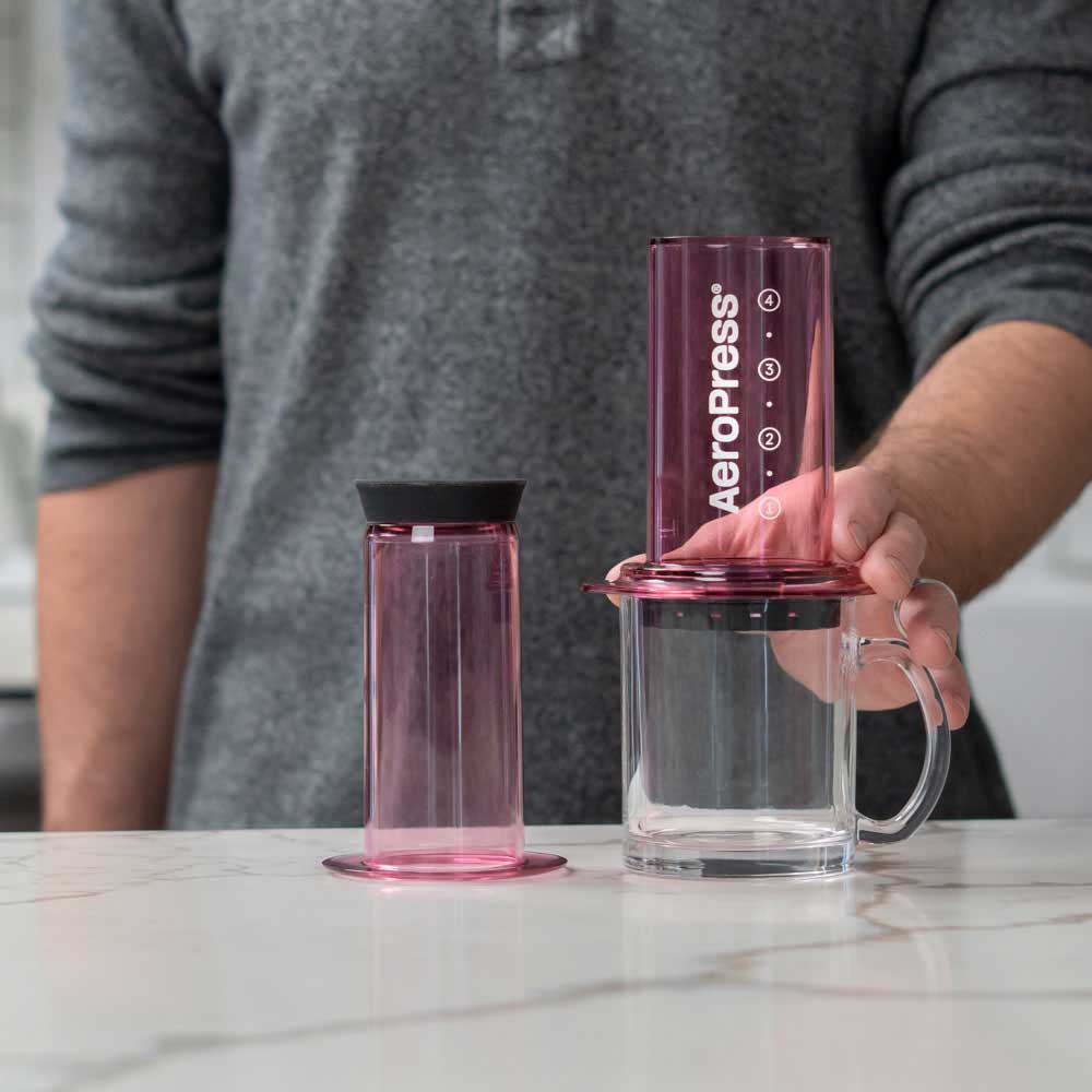 AeroPress Clear Coffee Maker in Pink – 10 oz Manual Brewer