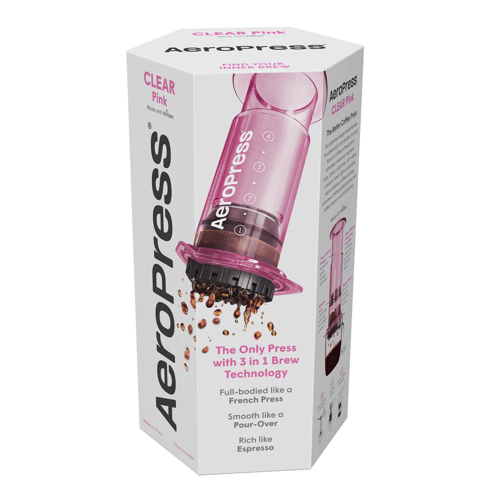 AeroPress Clear Coffee Maker – Pink Version, 10 oz Manual Brewer