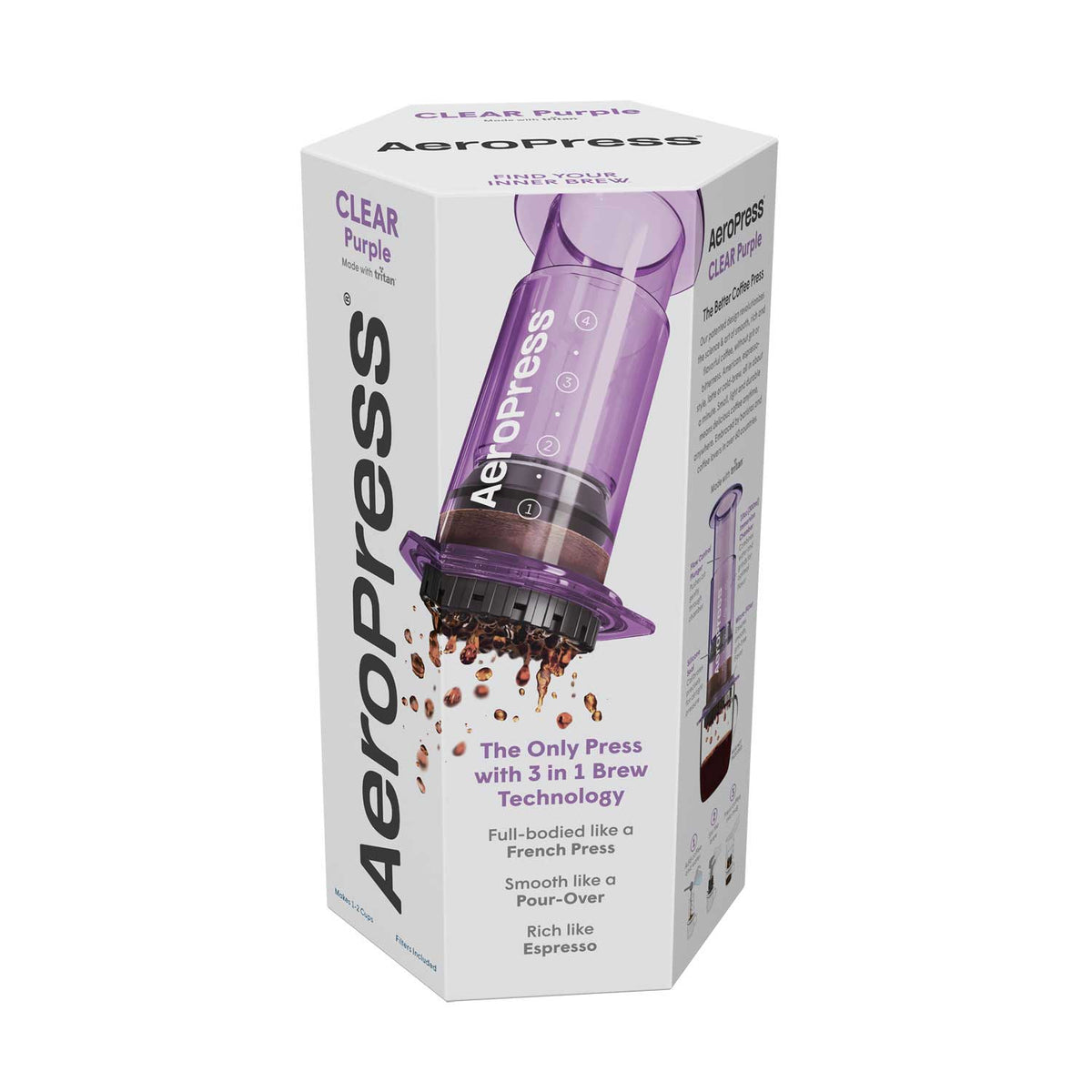 AeroPress Clear Coffee Maker with Purple Plunger and Lid