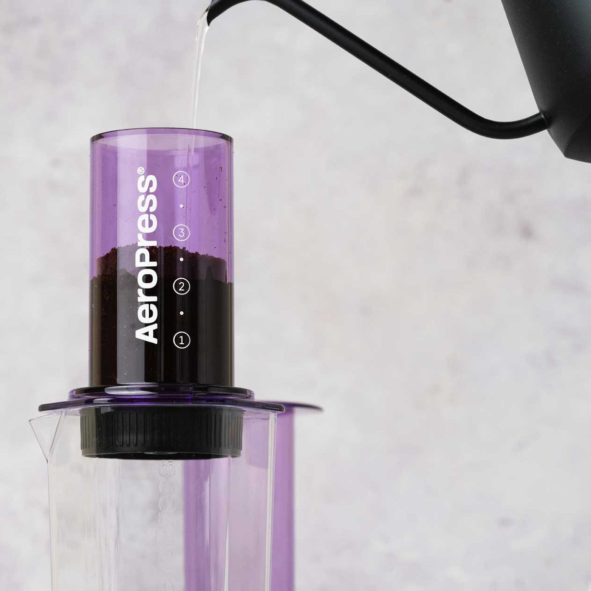 AeroPress Clear Coffee Maker with Purple Plunger Cap
