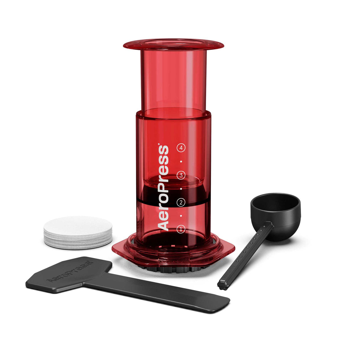 Red 10 oz AeroPress Clear Coffee Maker for manual brewing