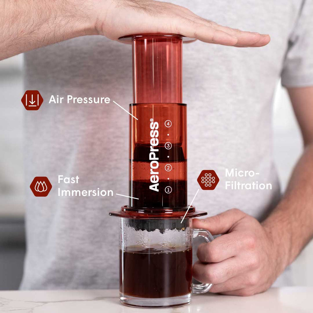 Red 10 oz AeroPress Clear Coffee Maker