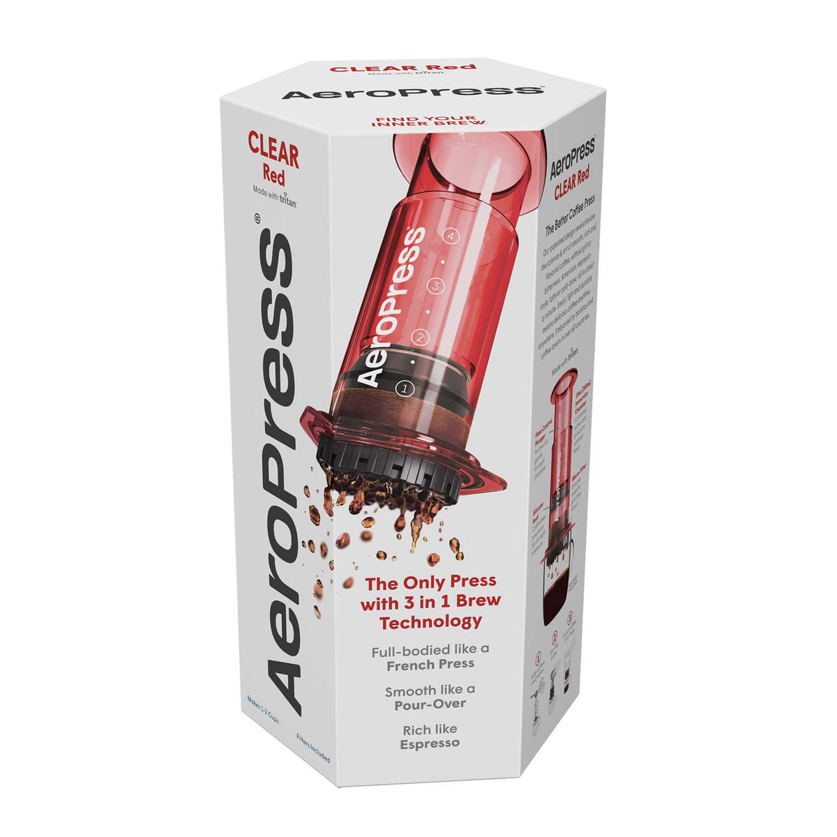 Red 10 oz version of the AeroPress Clear Coffee Maker