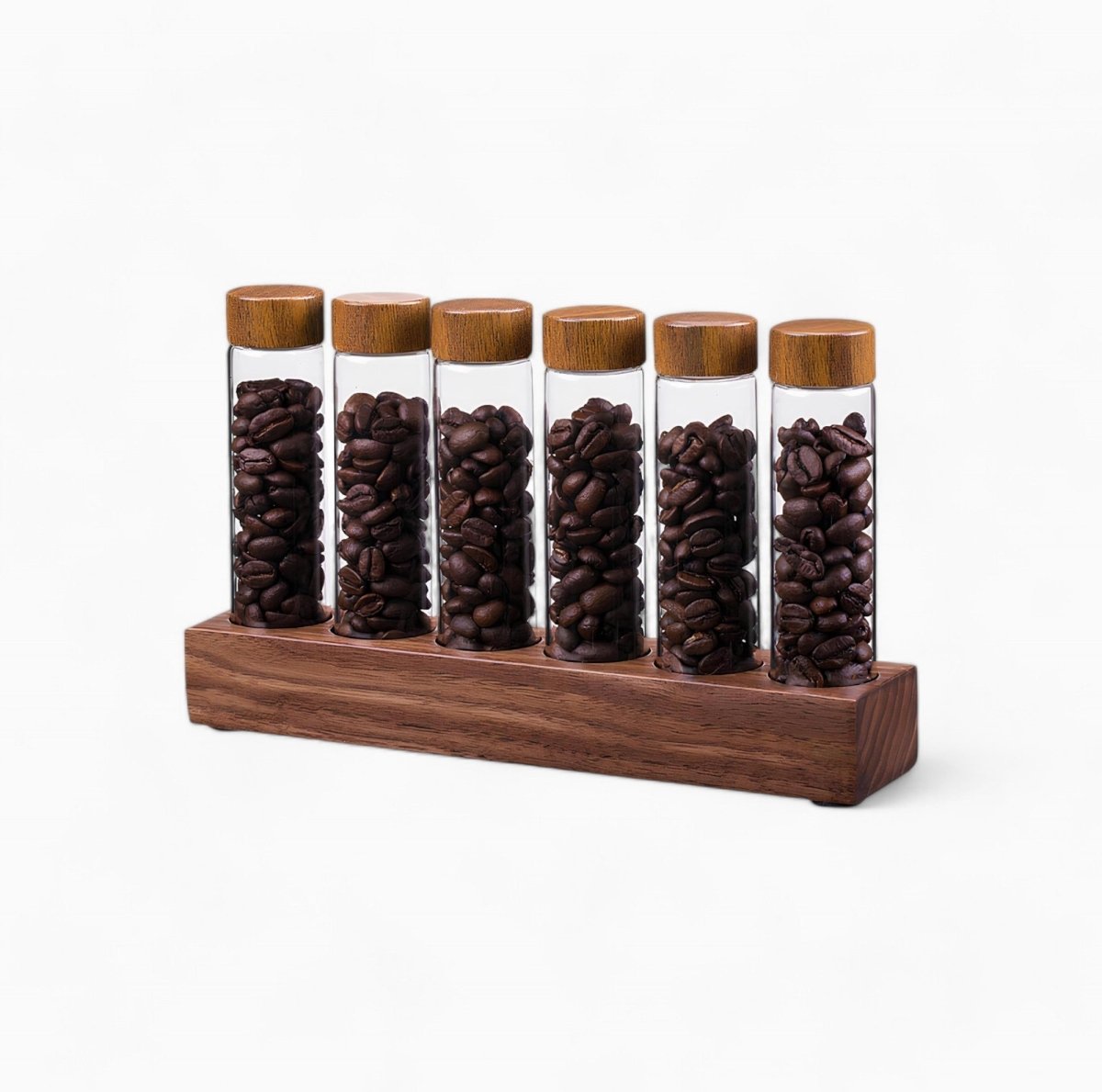 Coffee Bean Storage Tubes With Walnut Wood Base - Shop Coffee Hobby