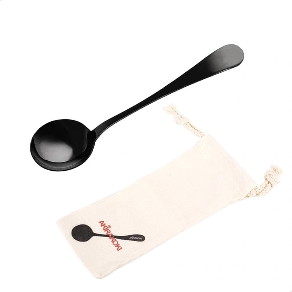 Coffee Cupping Spoon Espress Coffee Measuring Spoon Professional Barista Cupping Ladle Stainless Steel with Cloth Bag, Glossy Black - Shop Coffee Hobby