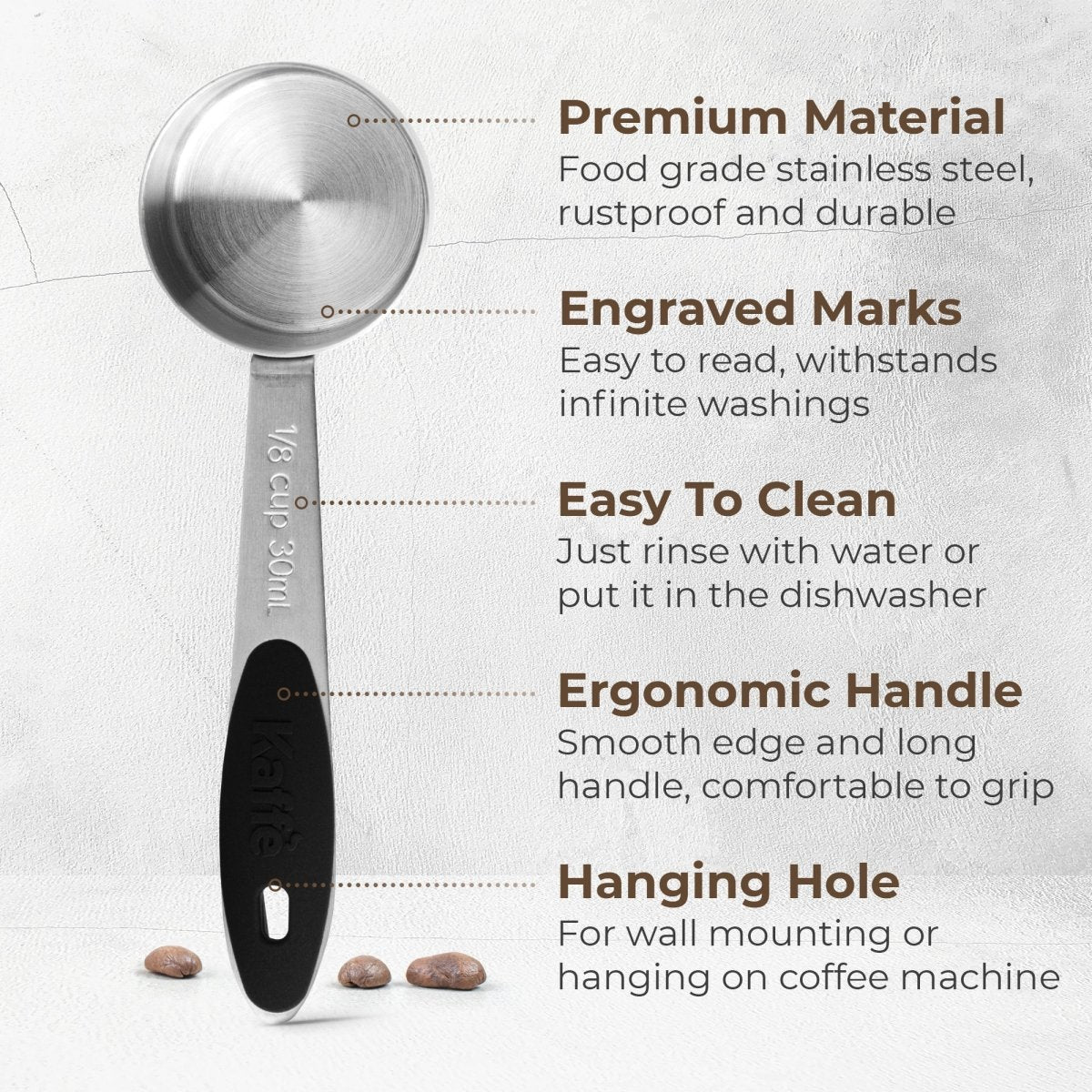 Coffee Measuring Spoon – 1/8 Cup Stainless Steel Scoop - Shop Coffee Hobby