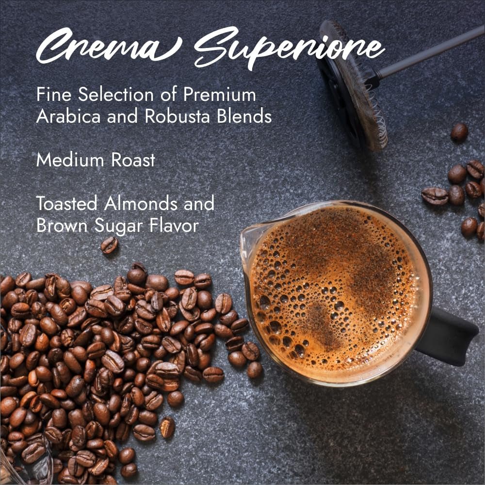 Crema Superiore Whole Bean Coffee, Arabica and Robusta Blend, Medium Roast, 2.2 Lb Bag (Pack of 2) - Haynesworld General Goods