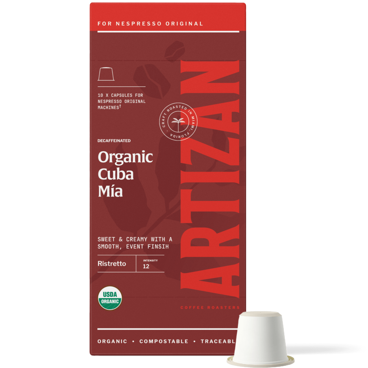 Artizan Coffee Roasters Organic Cuba Mia Decaf Espresso Capsules, 10-Pack for Nespresso Original Machine