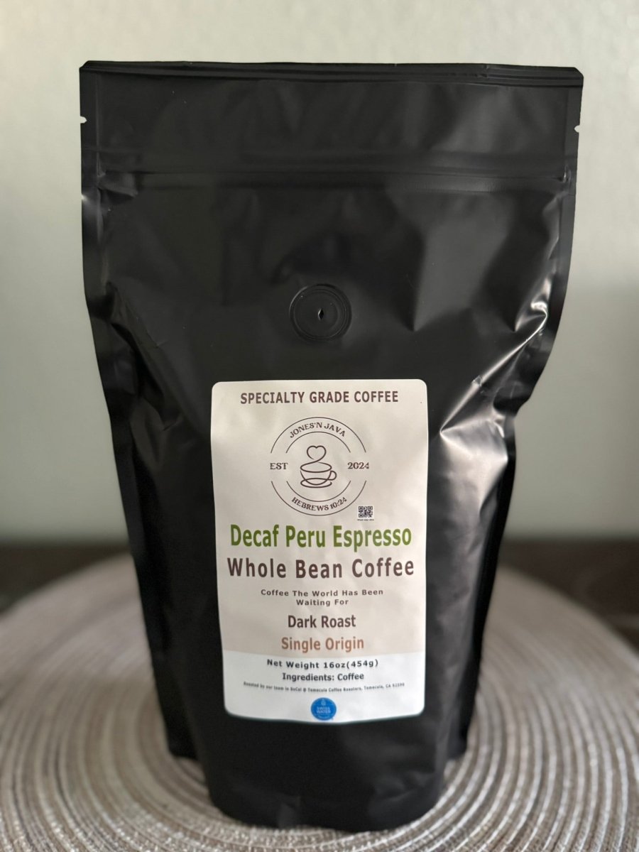 Decaf Peru Espresso – Swiss Water® Process Dark Roast by Jones'N Java - Shop Coffee Hobby