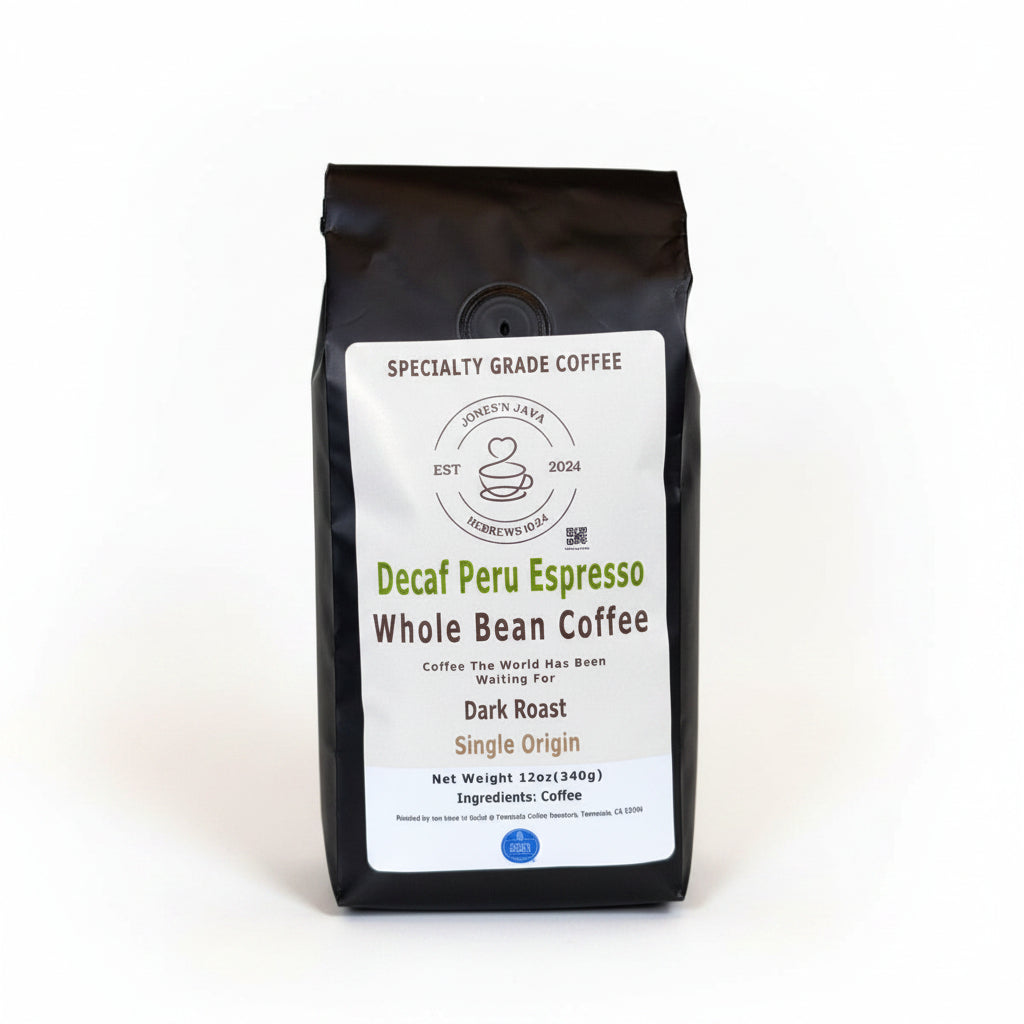Decaf Peru Espresso – Swiss Water® Process Dark Roast by Jones'N Java - Shop Coffee Hobby