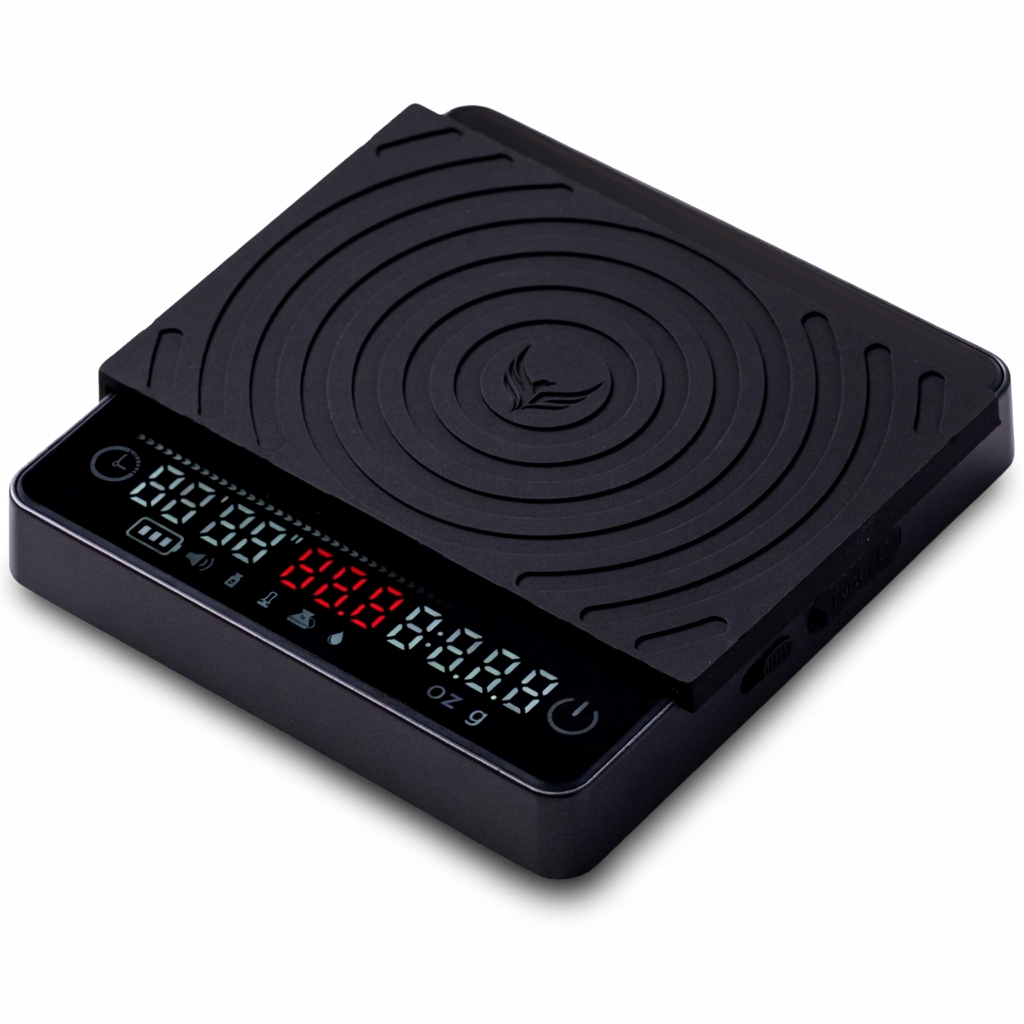 Digital coffee scale centered on a clean white background