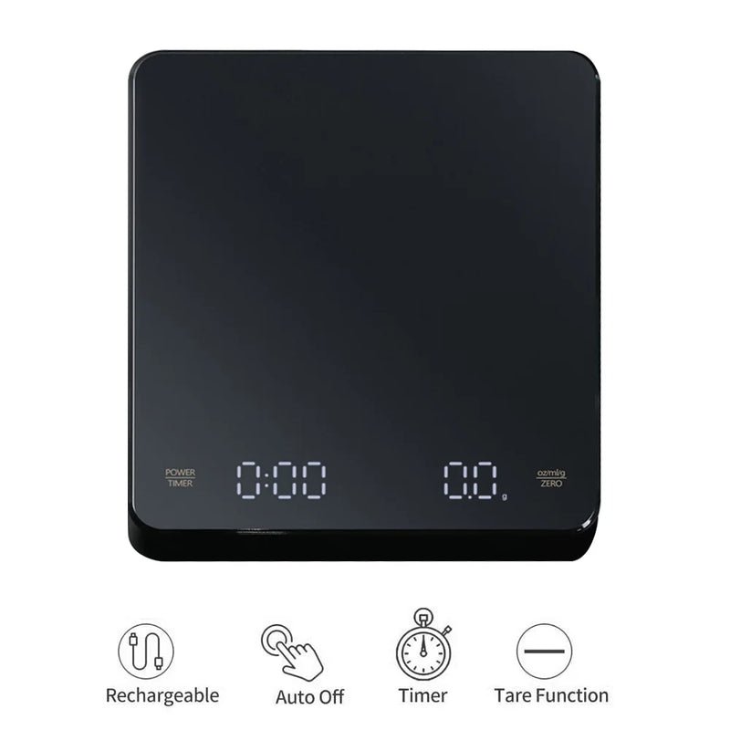 eprolo Digital Coffee Scale with Timer – 0.1g to 3kg, USB-C, Black