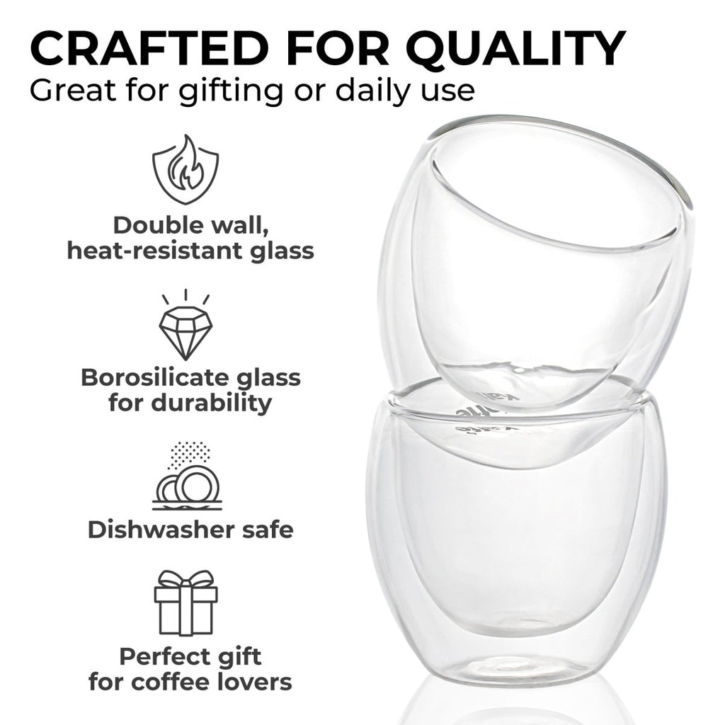 Double‑Wall Espresso Cup Set – 3oz Borosilicate Glass (Set of 2) – KF4040 - Shop Coffee Hobby