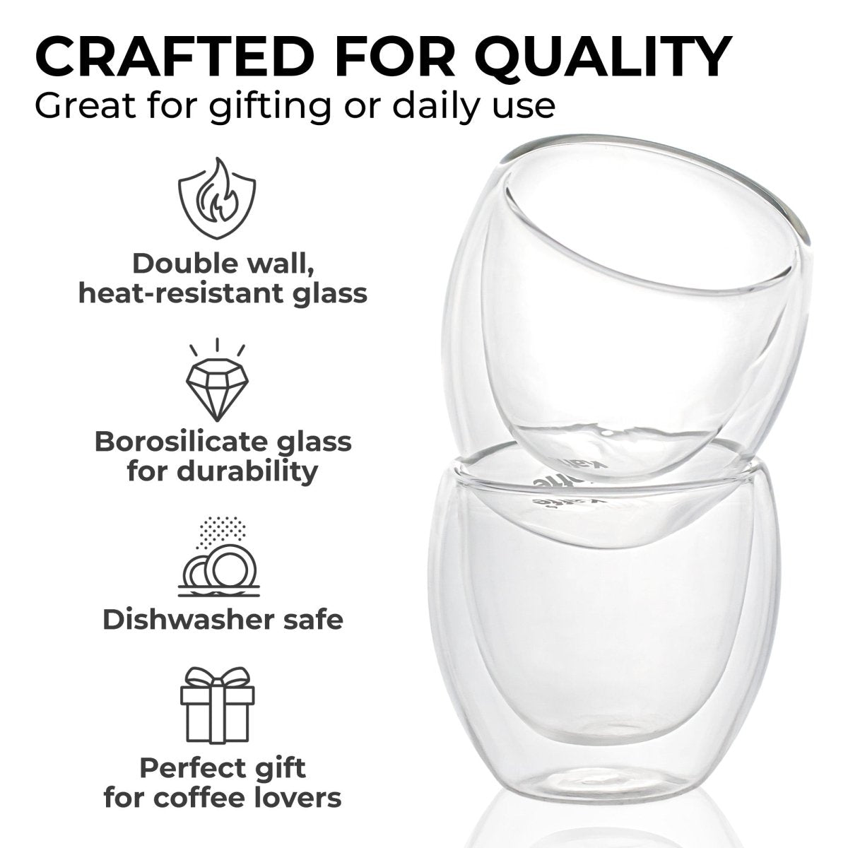 Double‑Wall Espresso Cup Set – 3oz Borosilicate Glass (Set of 2) – KF4040 - Shop Coffee Hobby