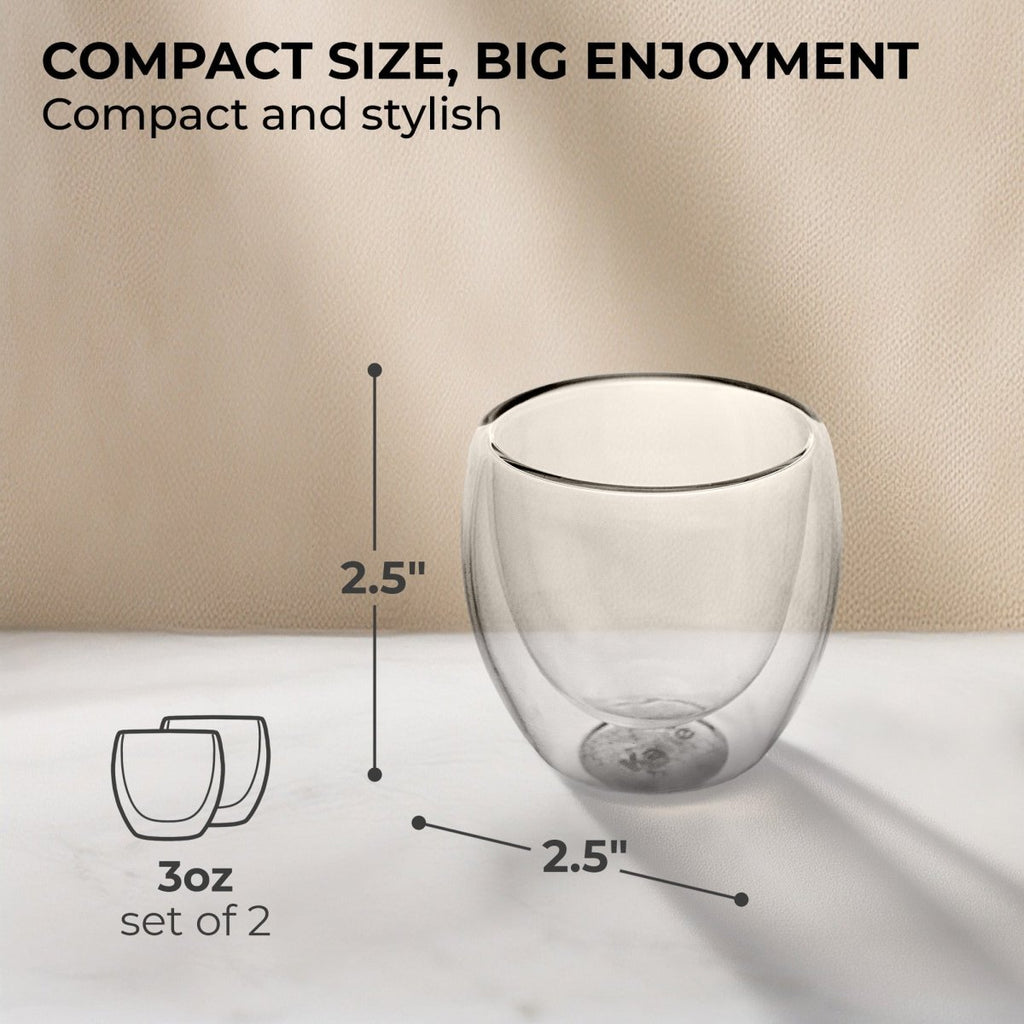 Double‑Wall Espresso Cup Set – 3oz Borosilicate Glass (Set of 2) – KF4040 - Shop Coffee Hobby