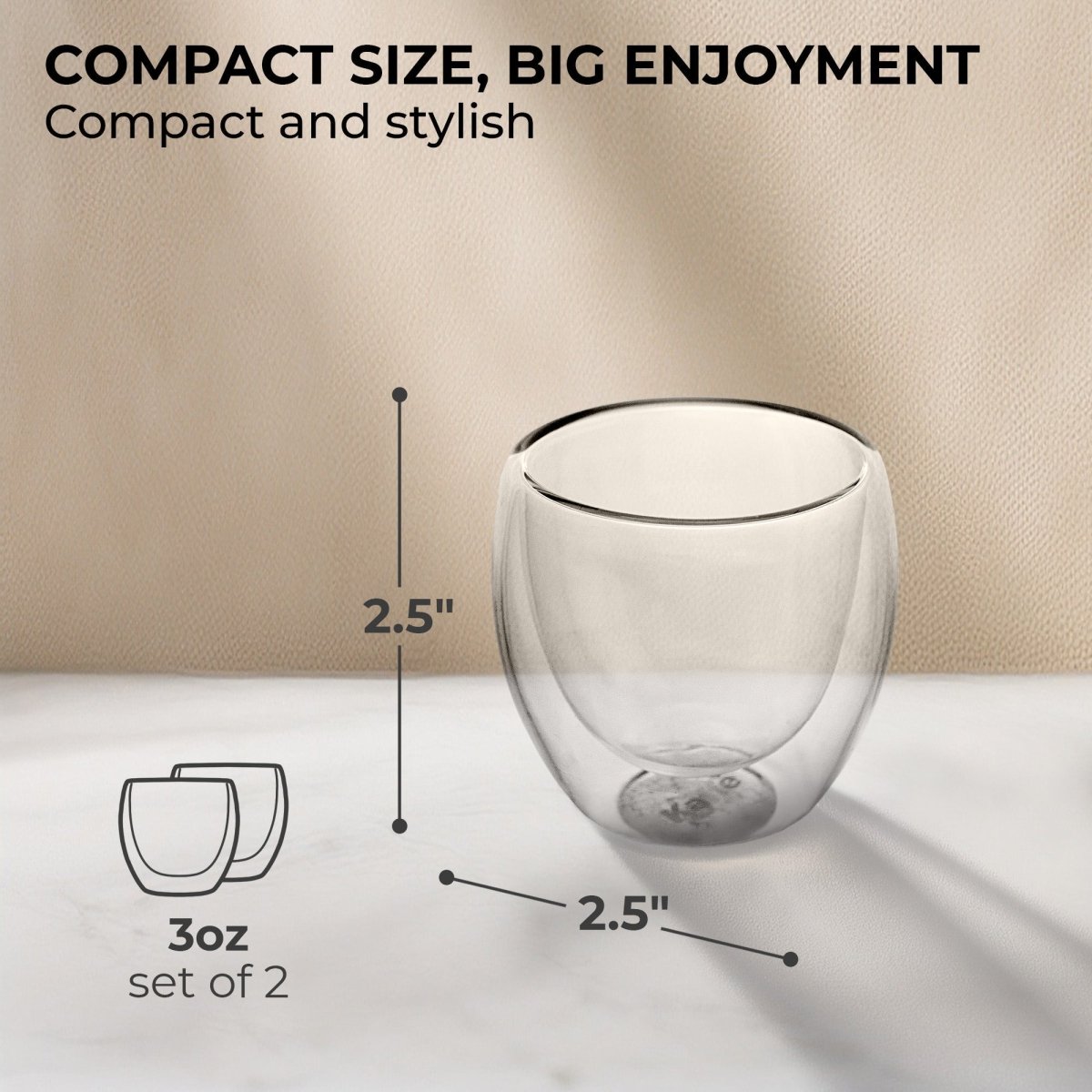 Double‑Wall Espresso Cup Set – 3oz Borosilicate Glass (Set of 2) – KF4040 - Shop Coffee Hobby