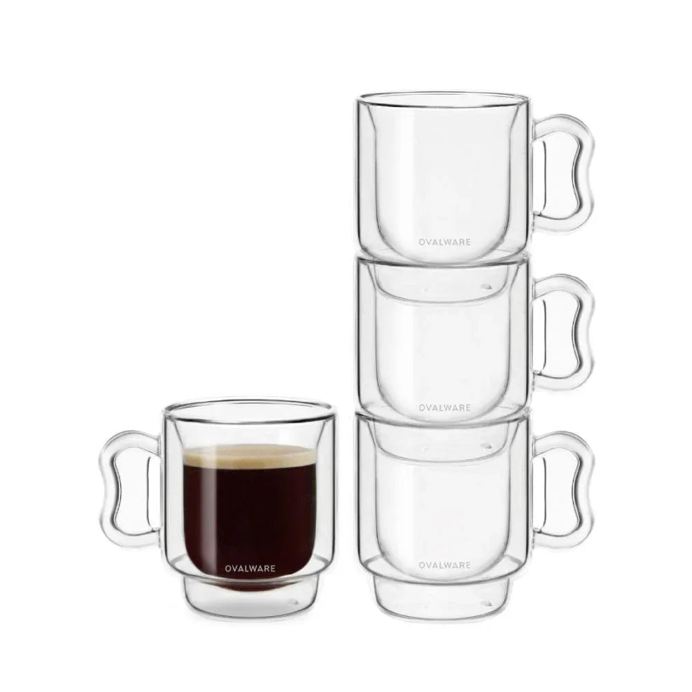 Double‑Wall Espresso Cups – 120ml / 4oz Borosilicate Glass (Set of 2 or 4) – Ovalware - Shop Coffee Hobby