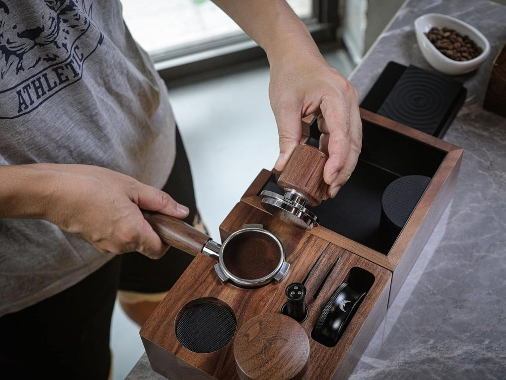 Echo Tamper 58Mm – Walnut Spring Loaded Coffee Tamper with Click Feedback, Stainless Steel Base – 30LB Calibrated Espresso Tool for Perfectly Even Tamping Pressure - Shop Coffee Hobby