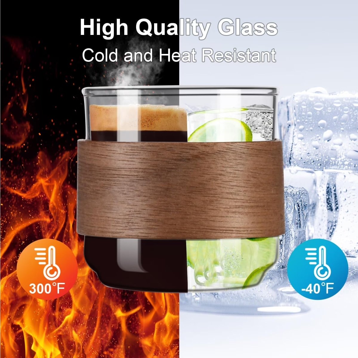 Espresso Cups Set of 2 with Wooden Ring, 5oz Borosilicate Glass - Shop Coffee Hobby