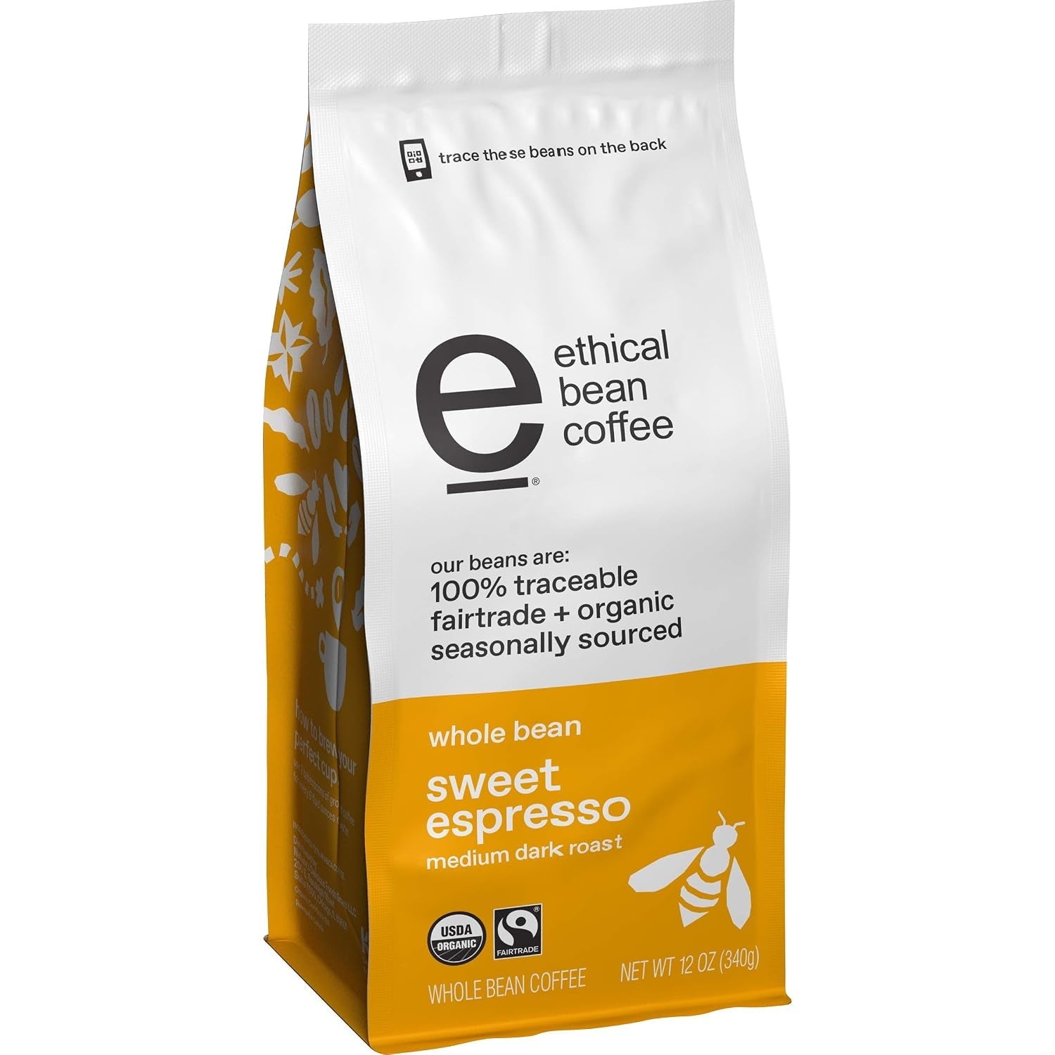 Fairtrade Organic Coffee, Whole Bean Espresso Coffee (12 Oz Bag), Sweet Espresso Medium Dark Roast, 0.75 Lb - Haynesworld General Goods