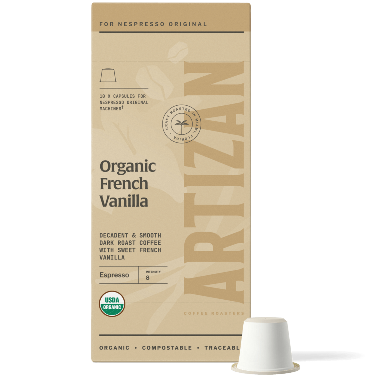 Artizan Organic French Vanilla Nespresso Compatible Espresso Capsules – 10 Count