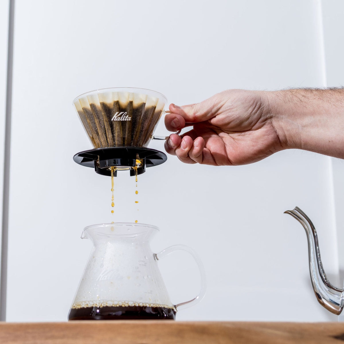 Kalita Wave 185 Glass Pour-Over Dripper with Black Collar