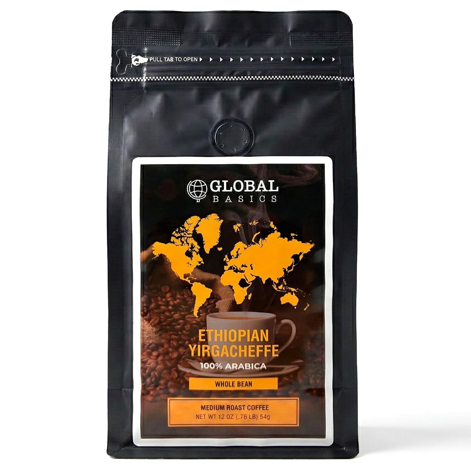 Global Basics - Ethiopian Yirgacheffe Whole Bean 12 Ounce Coffee - Medium Roast - Haynesworld General Goods