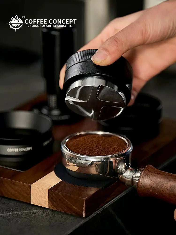 Gravity Espresso Distributor – Vertical Striped Stainless Steel Self‑Leveling Tool (51mm / 53–54mm / 58mm) - Shop Coffee Hobby
