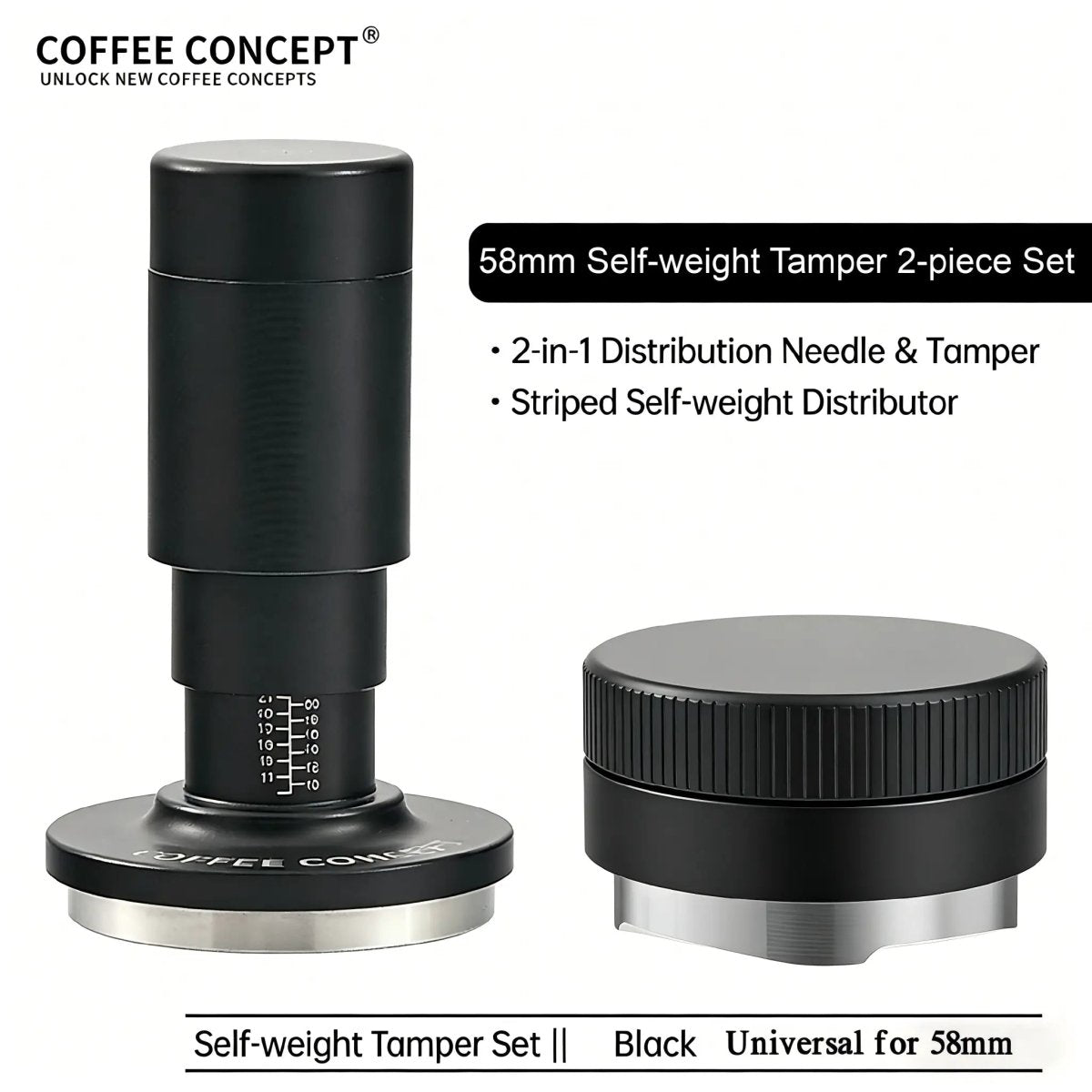 Gravity Espresso Distributor – Vertical Striped Stainless Steel Self‑Leveling Tool (51mm / 53–54mm / 58mm) - Shop Coffee Hobby