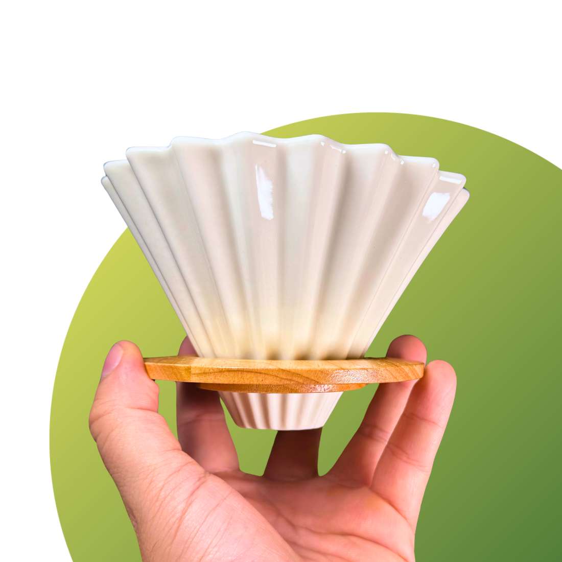 Green to Mean Coffee Origami Pour-Over – Ceramic Dripper with Wooden Base - Shop Coffee Hobby
