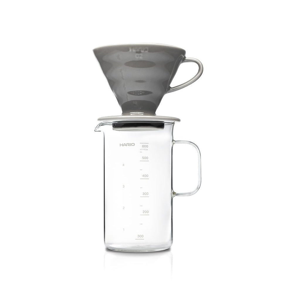Espresso Parts Hario V60 02 Arita-yaki Ceramic Dripper Set with Gray Beaker Server and Filters