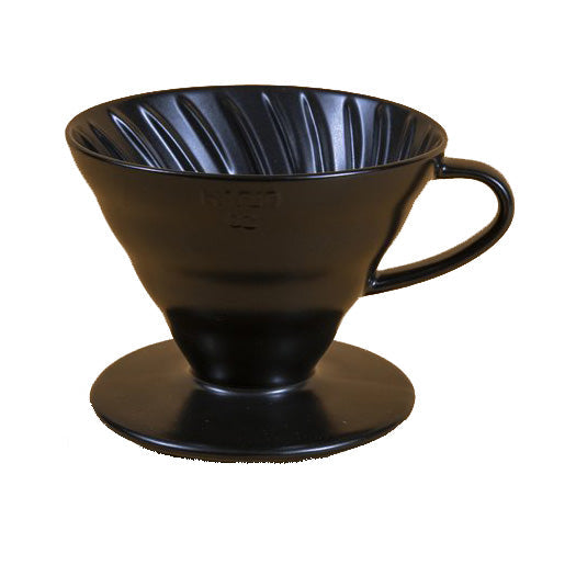 Black Hario V60 02 Ceramic Pour-Over Dripper for brewing specialty coffee.