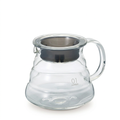 Hario V60 glass server on a white studio background