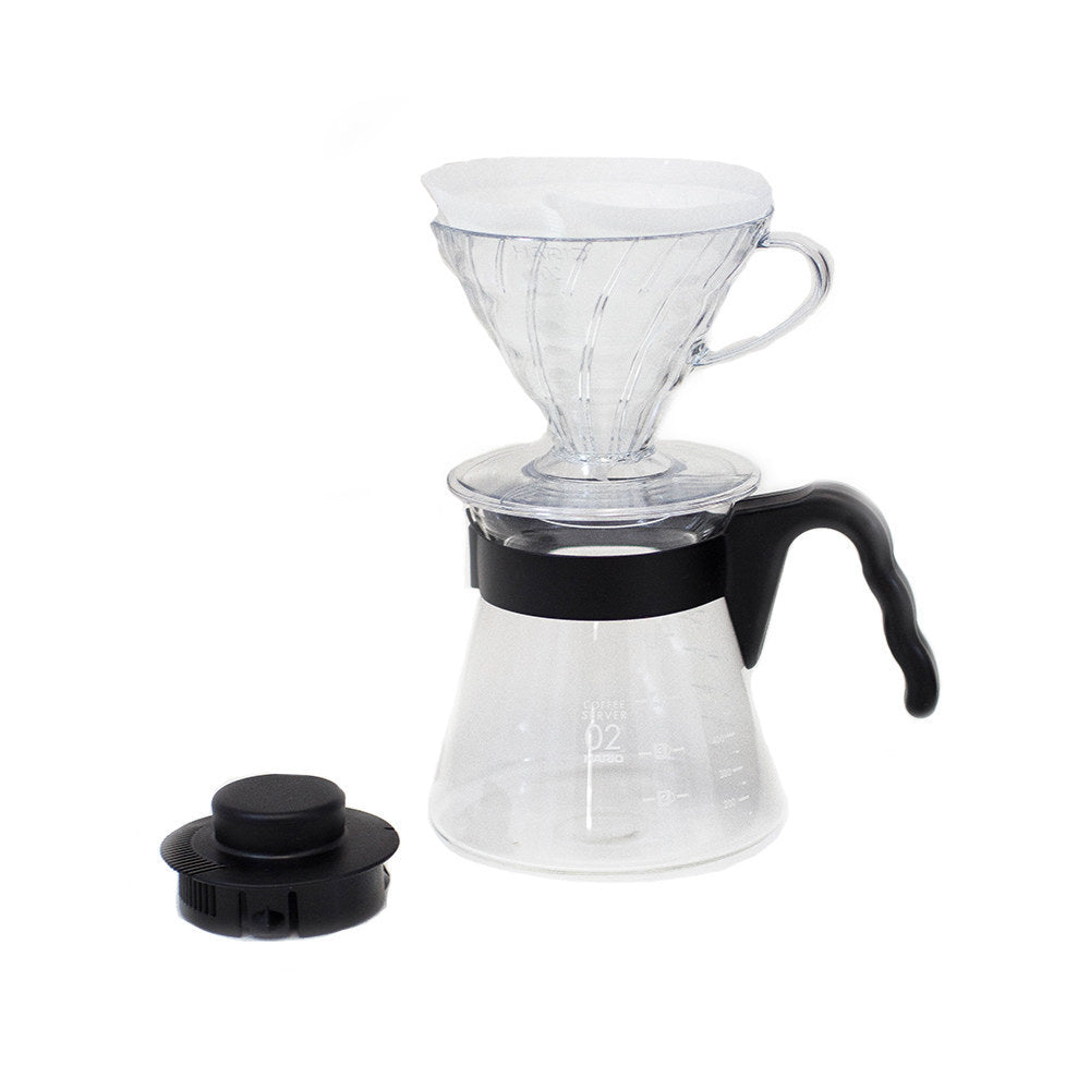 Hario V60 02 Pour Over Starter Kit – Plastic Dripper, Glass Server & Filters