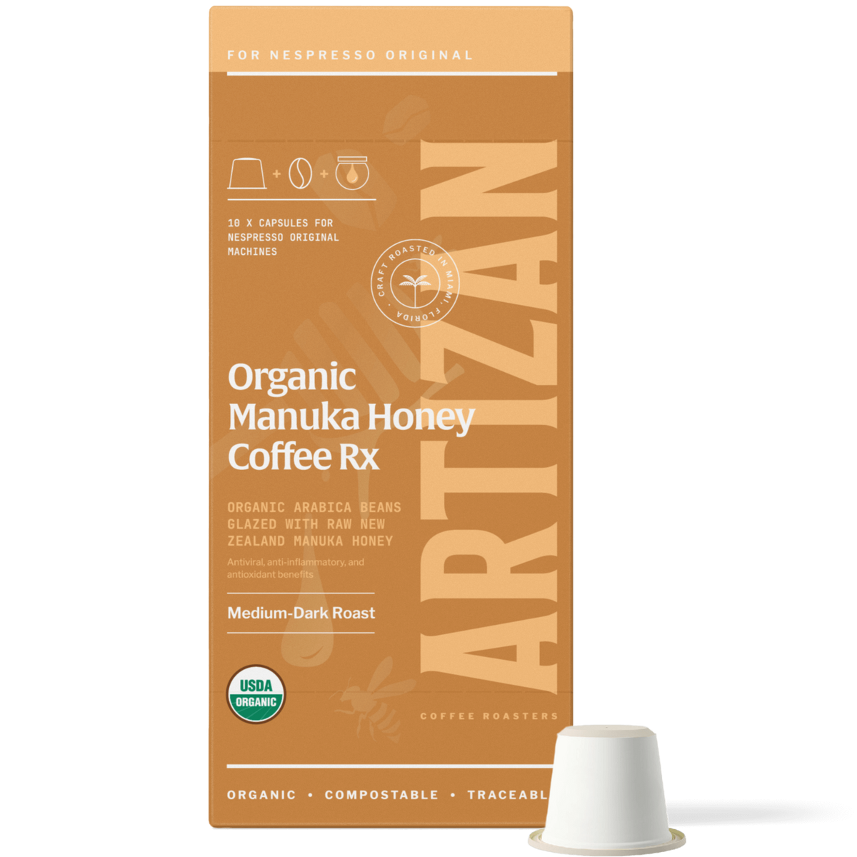 Artizan Coffee Roasters Organic Manuka Honey Espresso Capsules for Nespresso Original, 10-Pack