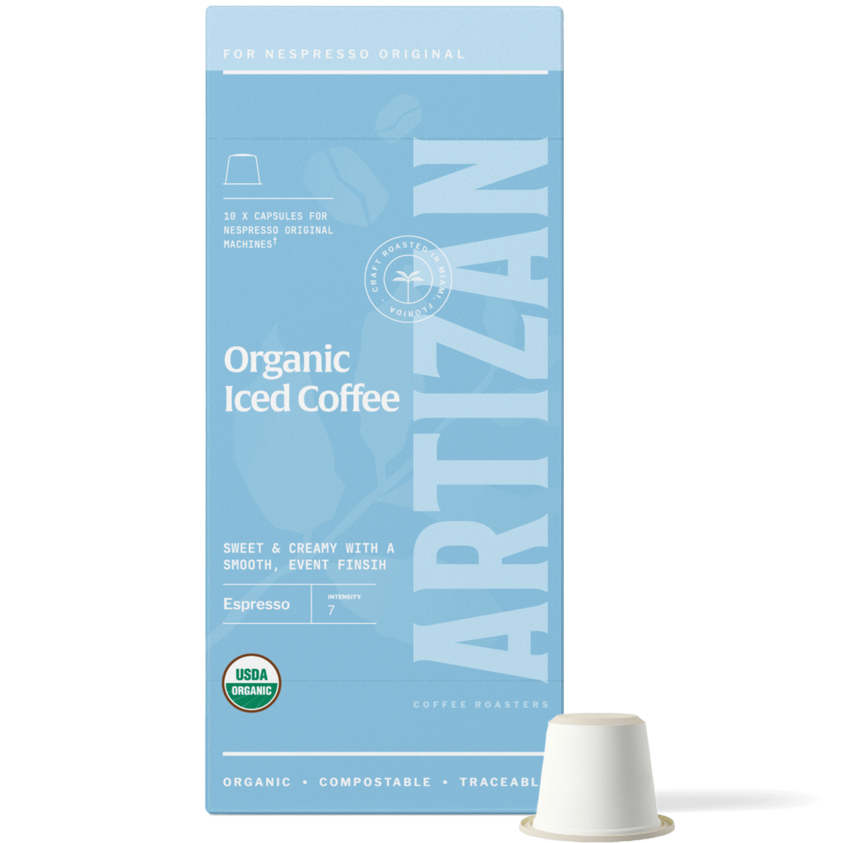 Artizan Coffee Roasters Organic Iced Coffee Espresso Capsules, 10-Pack for Nespresso Original