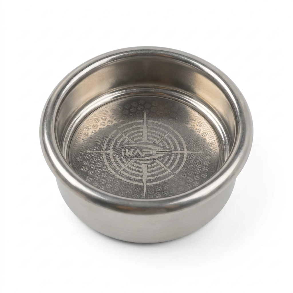 IKAPE espresso filter basket on a bright white studio background