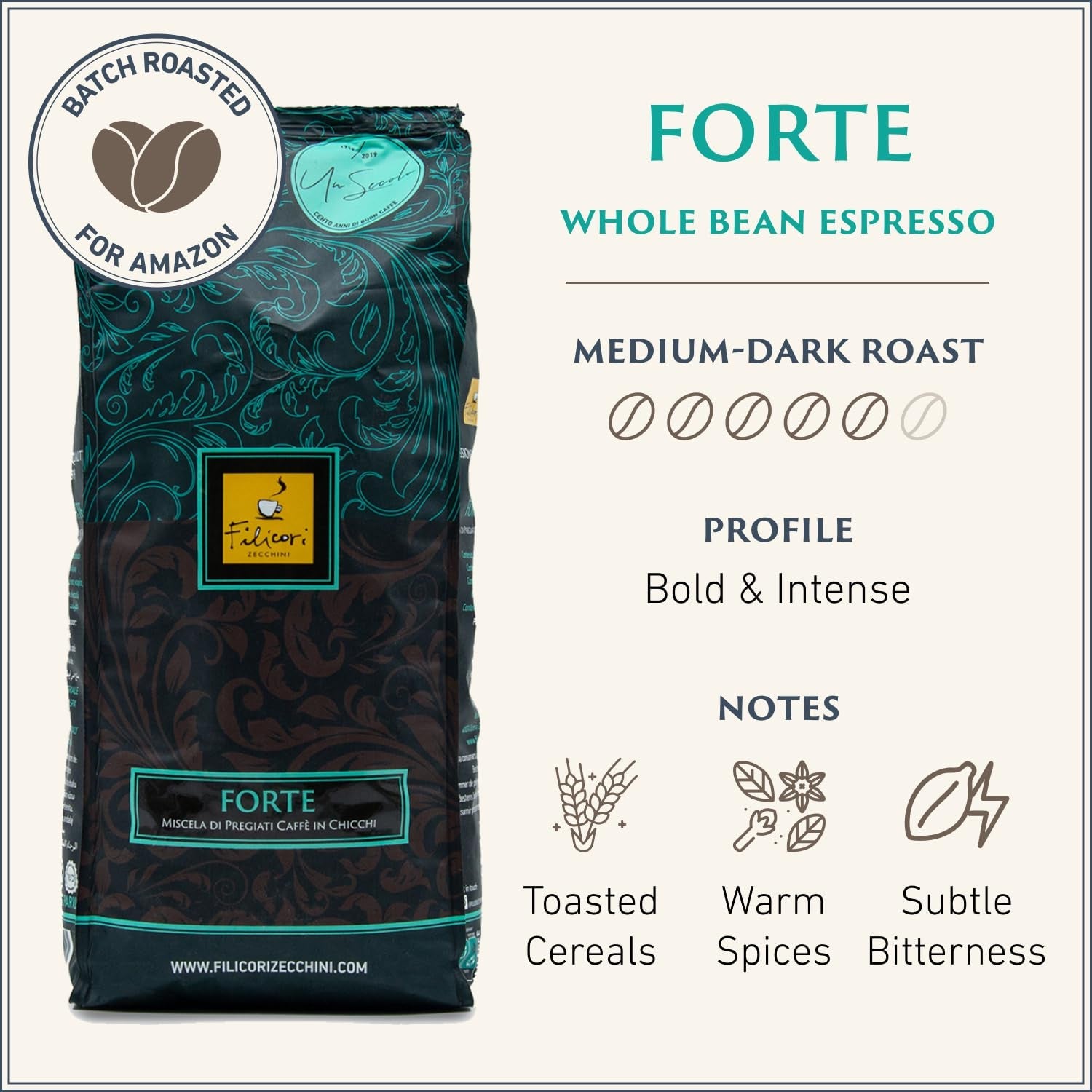 Italian Espresso Beans – Bold Dark Roast Arabica & Robusta Blend Italian Coffee Beans – Slow Roasted Whole Bean Coffee, Rich Flavors – Forte 2.2Lb Bag - Haynesworld General Goods