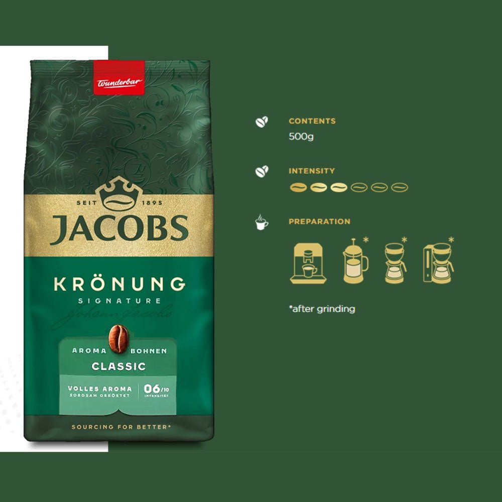 Jacobs Kronung Whole Bean Coffee 17.6oz/500g - Shop Coffee Hobby