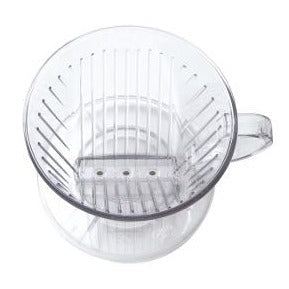 Clear plastic Kalita Style 102 pour-over dripper for espresso brewing.