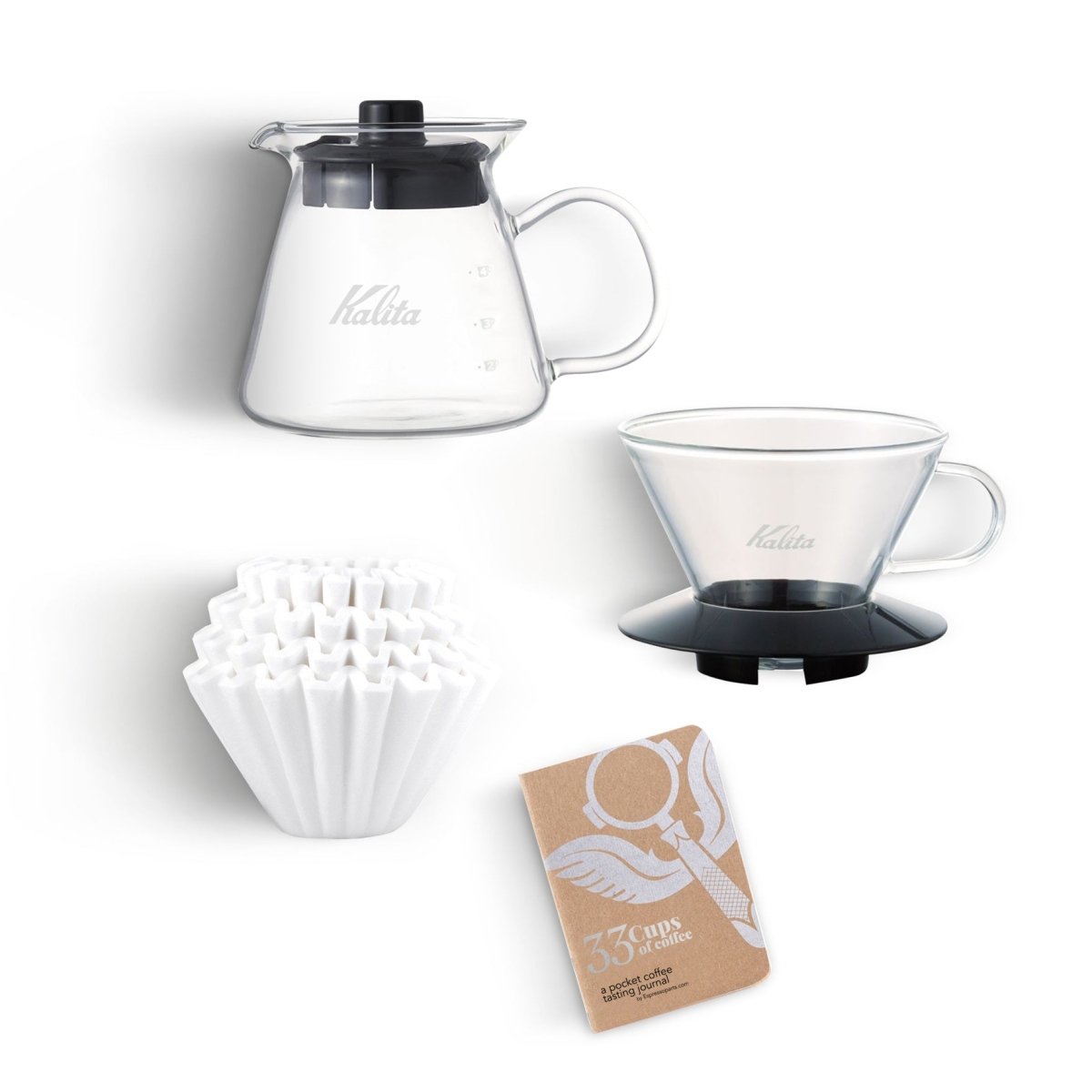Espresso Parts Kalita Wave 185 Pour Over Kit – Glass Dripper, 500ml Server & Filters