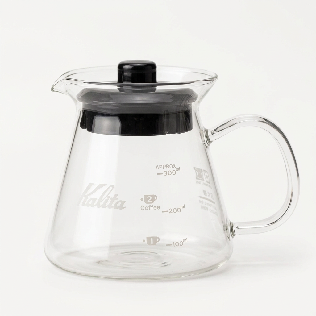 Kalita Wave 300 ml glass server on a clean white studio background