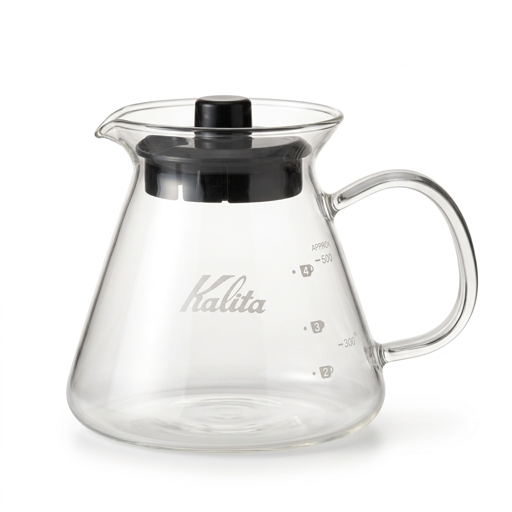 Kalita Wave 500 ml glass server on a clean white studio background