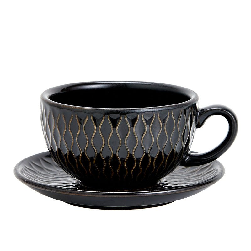 Kiln-Baked Embossed Ceramic Latte Cup, 330-370ml - Shop Coffee Hobby