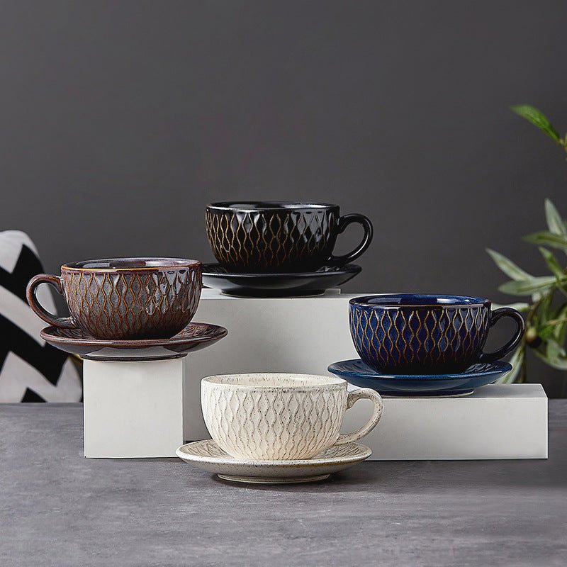 Kiln-Baked Embossed Ceramic Latte Cup, 330-370ml - Shop Coffee Hobby