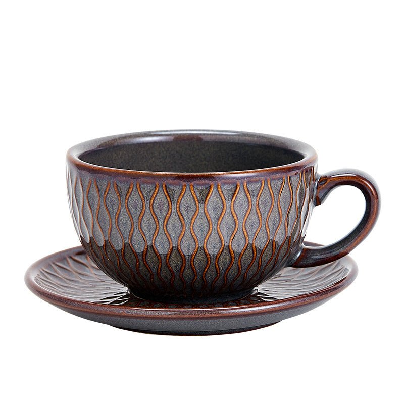 Kiln-Baked Embossed Ceramic Latte Cup, 330-370ml - Shop Coffee Hobby