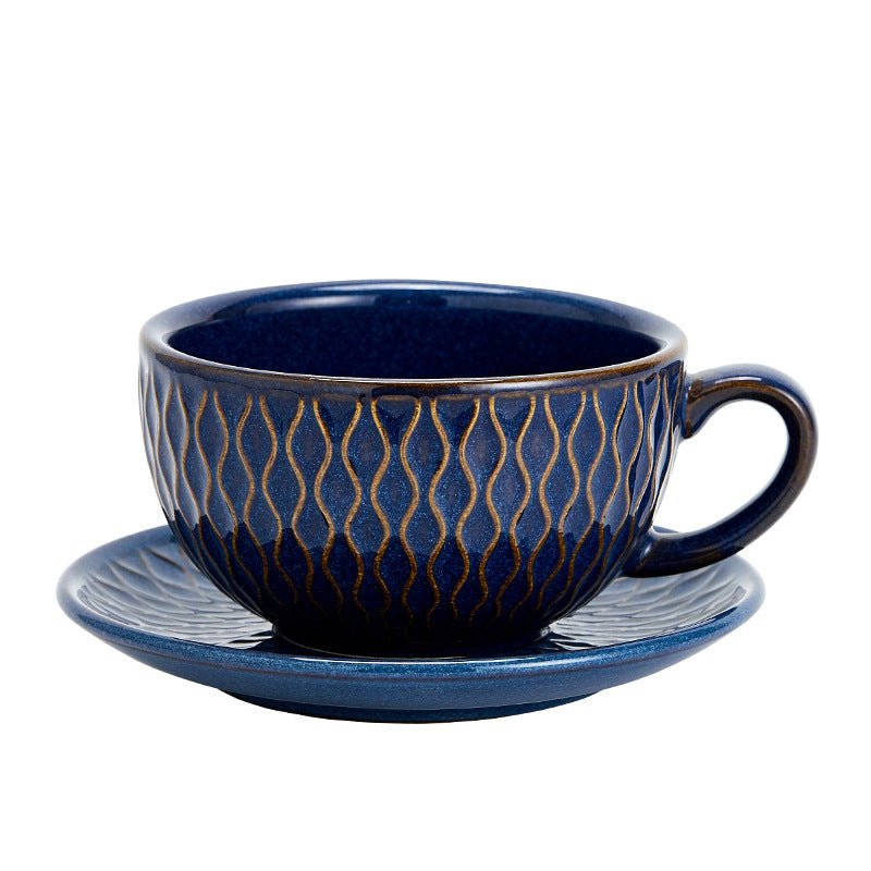 Kiln-Baked Embossed Ceramic Latte Cup, 330-370ml - Shop Coffee Hobby