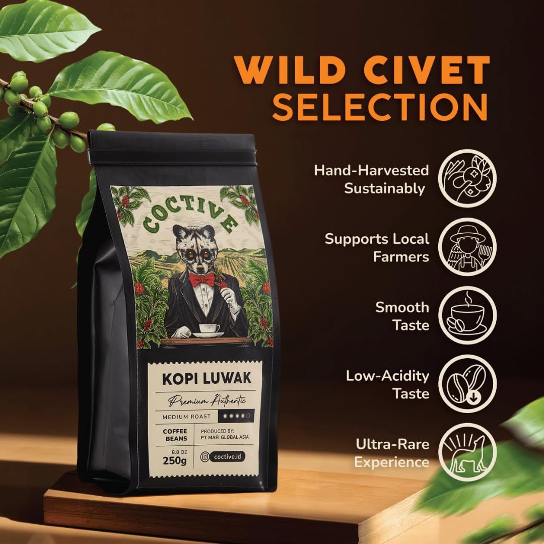 Kopi Luwak Civet Coffee Beans (8.8 Oz) - World'S Most Expensive Coffee, Wild-Harvested, from Gayo Sumatra Indonesia- Luxury Gift Set - Shop Coffee Hobby
