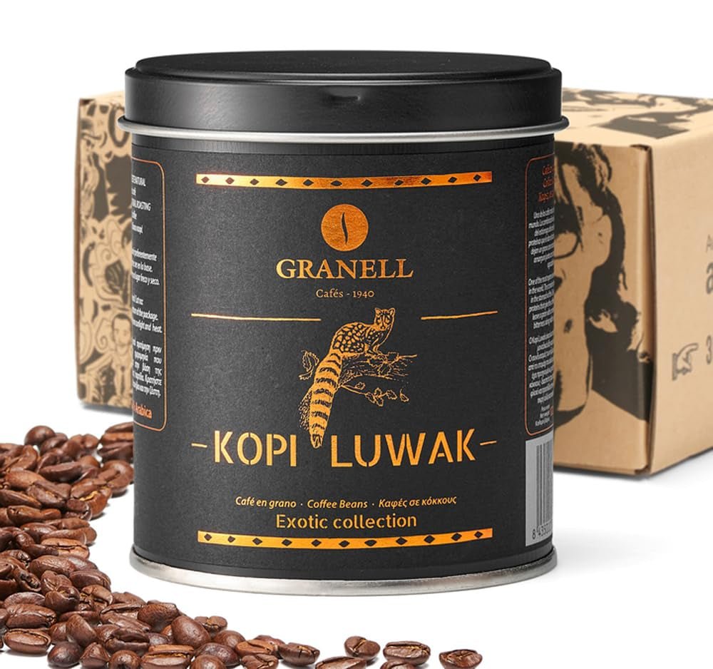 Kopi Luwak Coffee Beans, Premium Civet Coffee Luwak Whole Bean, Black Ivory Rich Bold Aroma, from Indonesia, Ultra Smooth Finish, Cafés Granell 100G - Haynesworld General Goods